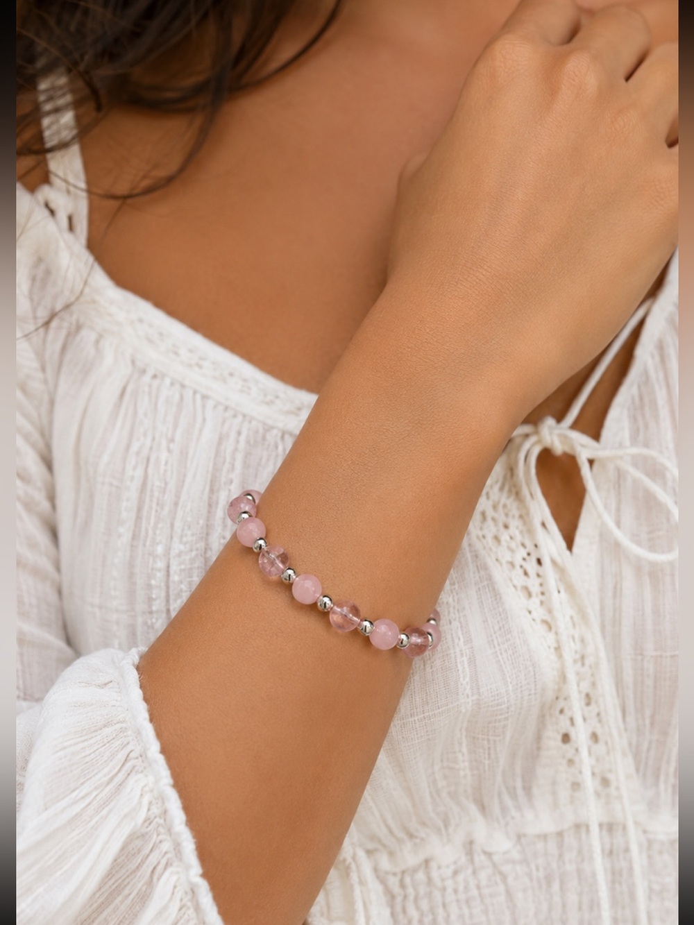 NWT Paparazzi Pink Beaded Stretch Bracelet Silver Stackable Boho Coquette